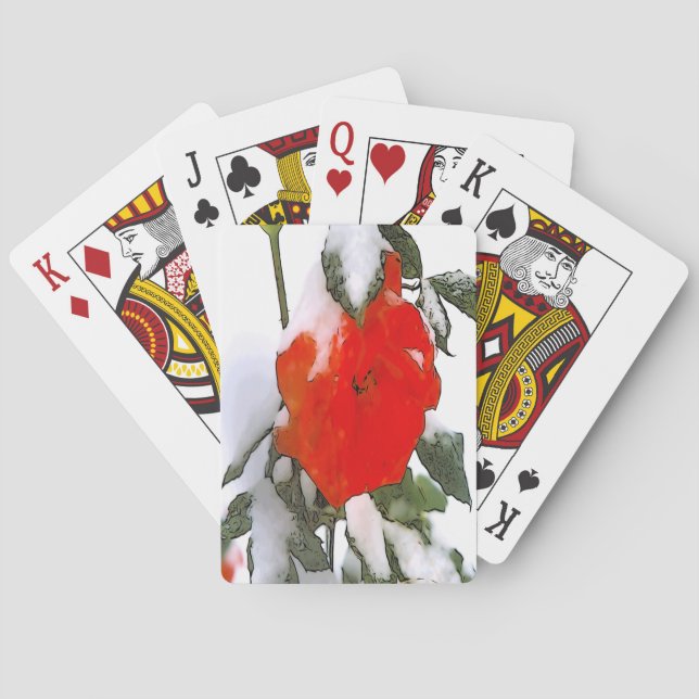 Rote Rose im Schnee Spielkarten (Rückseite)