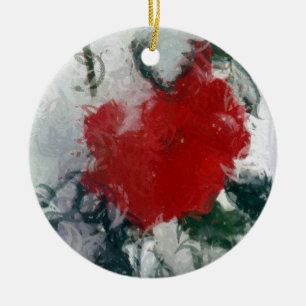 Rote Rose im Schneezauber Keramik Ornament