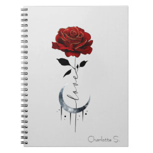 Rote Rose im Tattoo-Stil und Mondmond im Crescent- Notizblock