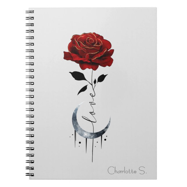 Rote Rose im Tattoo-Stil und Mondmond im Crescent- Notizblock (Vorderseite)