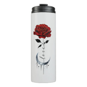 Rote Rose im Tattoo-Stil und Mondmond im Crescent- Thermosbecher