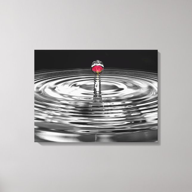 rote Rose im Wassertropfen Leinwanddruck (Vorderseite)