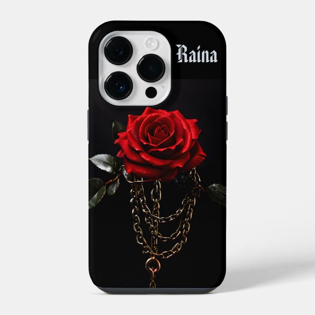 Rote Rose in Chains Goth iPhone 14 Pro Hülle (Rückseite)