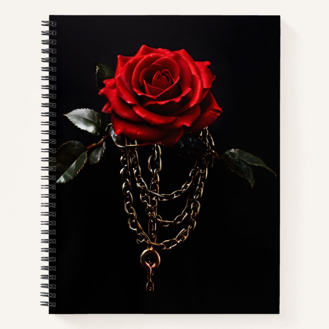 Rote Rose in Ketten Notizbuch (Vorderseite)