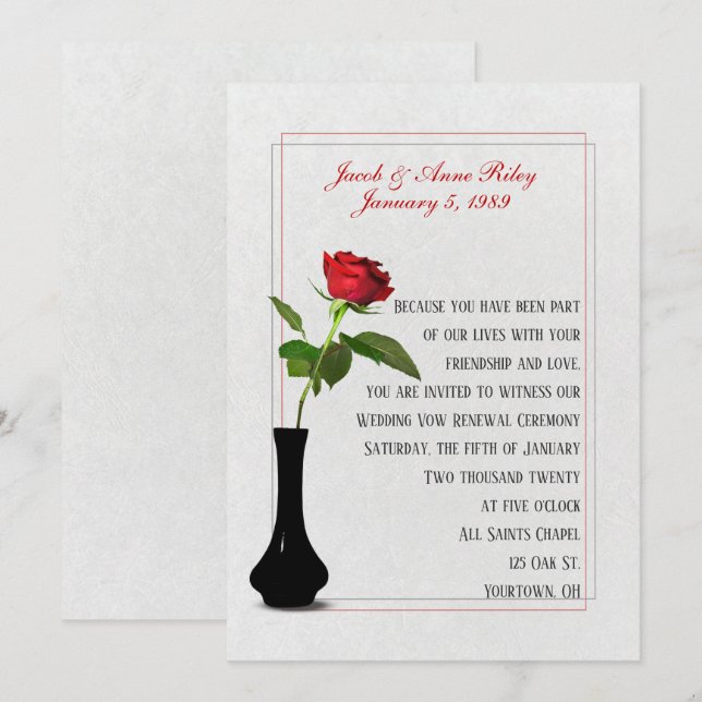 Rote Rose in Vase zur Wetterverlängerung Einladung (Vorne/Hinten)