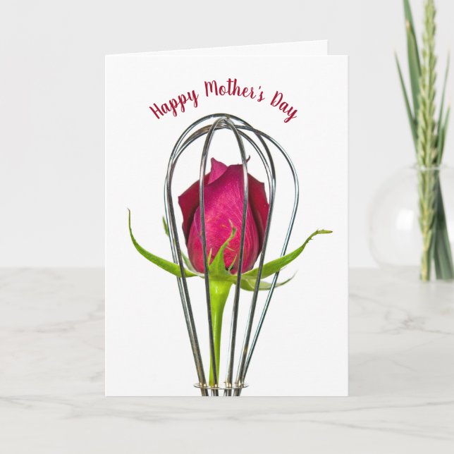 Rote Rose in Wire Whisk für Mama Card Karte (Vorderseite)