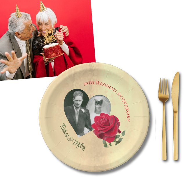 Rote Rose individuelle Hochzeitstag  Pappteller (Von Creator hochgeladen)