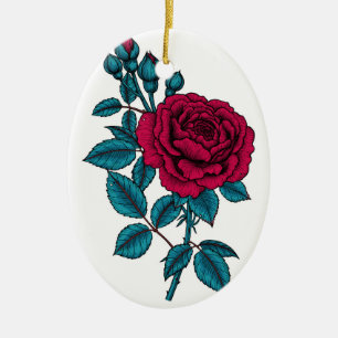 rote Rose Keramik Ornament