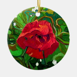 ROTE ROSE KERAMIK ORNAMENT