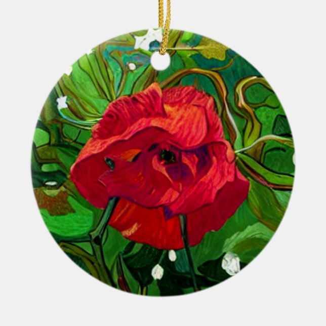 ROTE ROSE  KERAMIK ORNAMENT (Vorne)