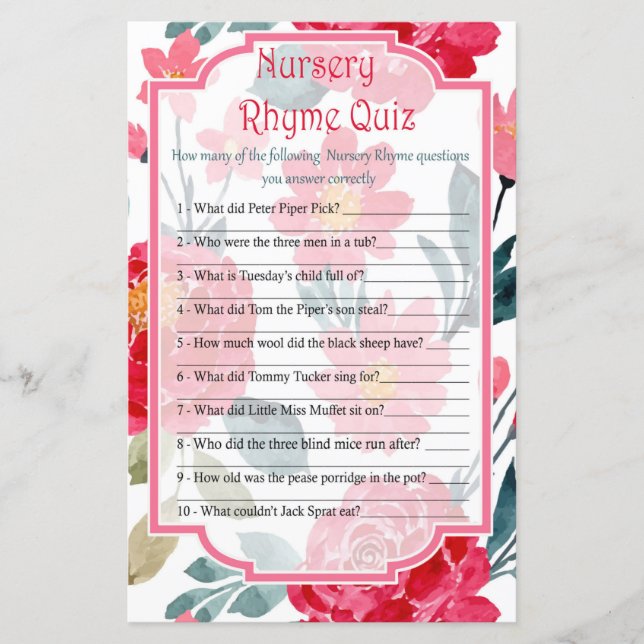 Rote Rose Kinderzimmer Rhyme Quiz Kinderduschspiel (Vorderseite)