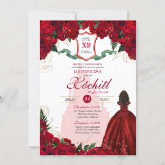 Rote Rose Königliche Prinzessin Elegante Quinceane Einladung