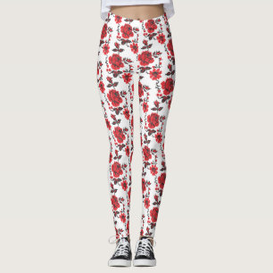 Rote Rose Kreuzstich Russisches Muster Leggings
