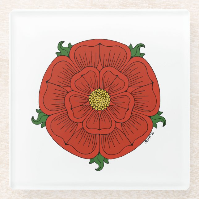Rote Rose Lancaster Glasuntersetzer (Vorderseite)