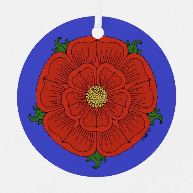 Rote Rose Lancaster Ornament Aus Metall (Vorderseite)