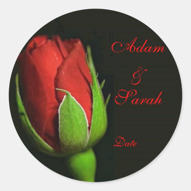rote Rose, Laptop-Rose, Adam & Sarah, Datum Runder Aufkleber (Vorderseite)