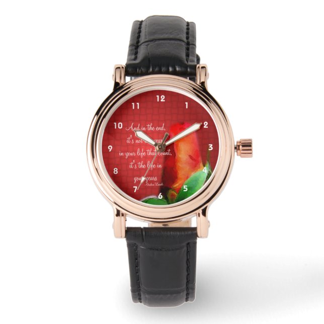 Rote Rose Lebenseinstellung Zitat Inspiration Armbanduhr (Vorderseite)