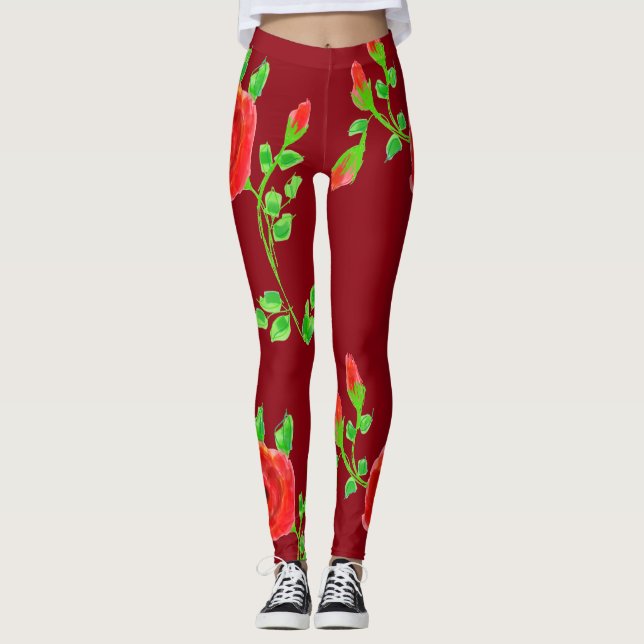 Rote Rose Leggings (Vorderseite)