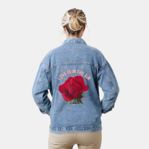 Rote Rose - Liebe liegt in der Luft Botschaft Jeansjacke