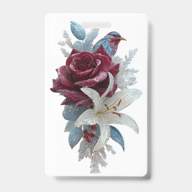 Rote Rose Lilien Blumen Namensschild Ausweis (Vorderseite)
