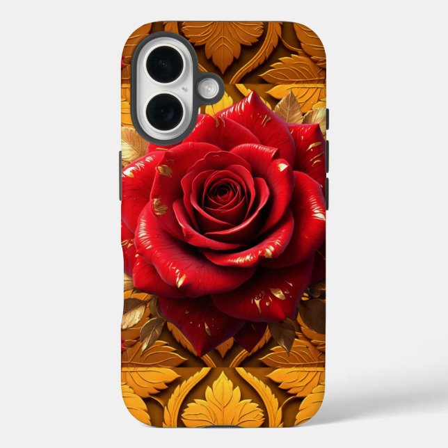 "Rote Rose Luxury" iPhone 16 Hülle (Rückseite)