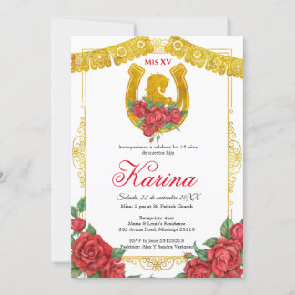 Rote Rose Mexican Charra 15 Quinceanera Einladung