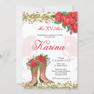Rote Rose Mexican Charra 15 Quinceanera Einladung