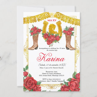 Rote Rose Mexican Charra 15 Quinceanera Einladung