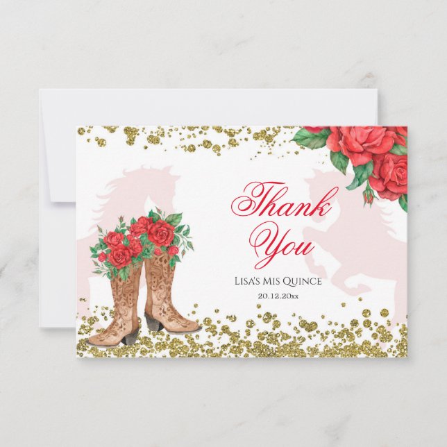Rote Rose Mexikanischer Mis Quince Danke Karte (Vorderseite)