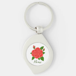 Rote Rose mit Buds und Text-Schlüsselanhänger Schlüsselanhänger