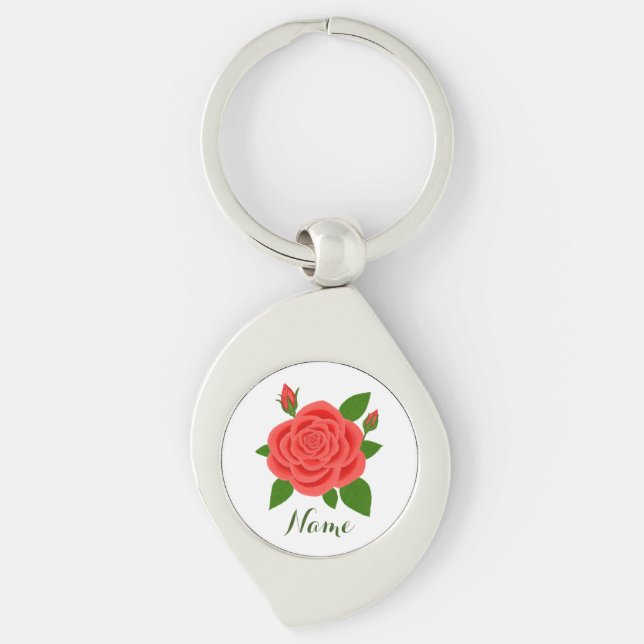 Rote Rose mit Buds und Text-Schlüsselanhänger Schlüsselanhänger (Vorderseite)