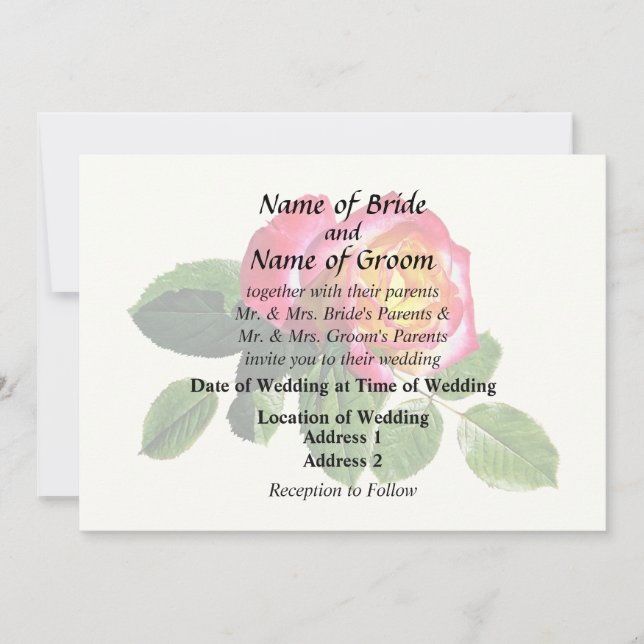 Rote Rose mit goldgelber Mitte Einladung (Vorderseite)