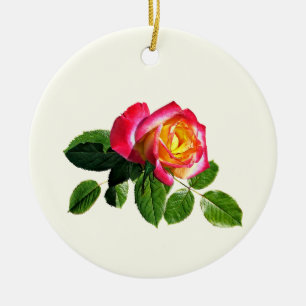 Rote Rose mit goldgelber Mitte Keramik Ornament