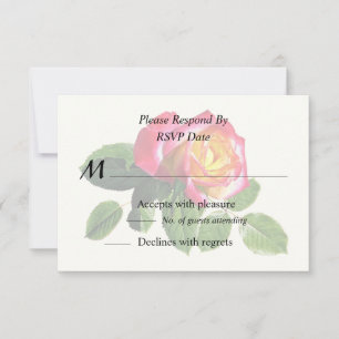 Rote Rose mit goldgelber Mitte RSVP Karte