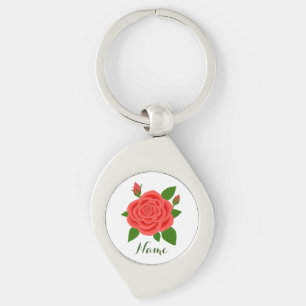 Rote Rose mit Knospen & Text-Anhänger Schlüsselanhänger
