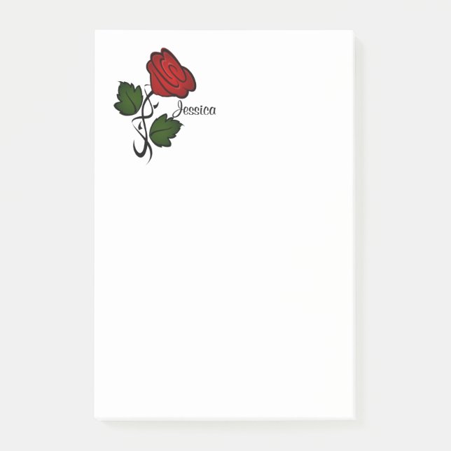 Rote Rose mit Name Post-it Klebezettel (Vorderseite)