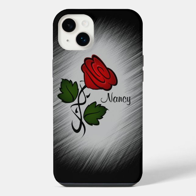 Rote Rose mit Namen iPhone 14 Plus Hülle (Rückseite)