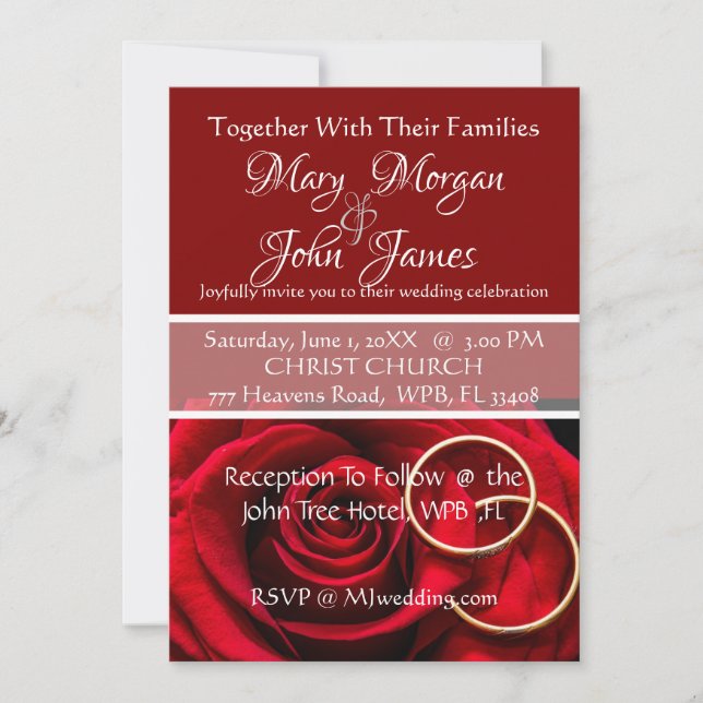 Rote Rose mit Ring Wedding Einladung (Vorderseite)