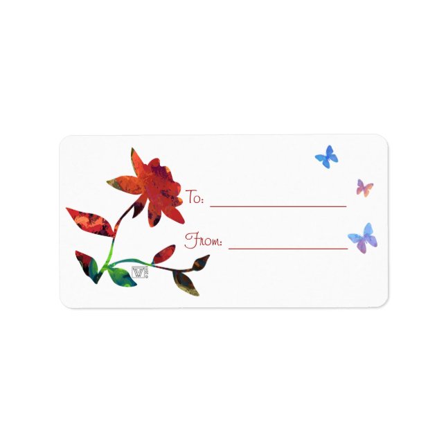 Rote Rose mit Schmetterlingen Adressaufkleber (Vorne)