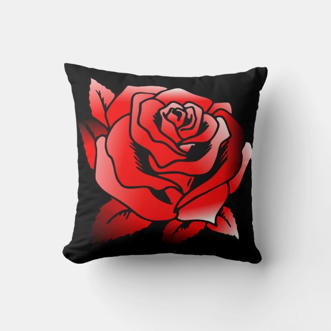 Rote Rose mit schwarzen Konturen Kissen (Vorderseite)