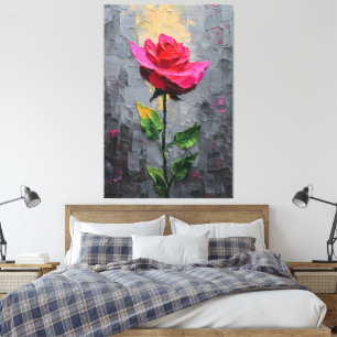 Rote Rose mit Stiel-Textur Abstrakte Wandkunst Leinwanddruck