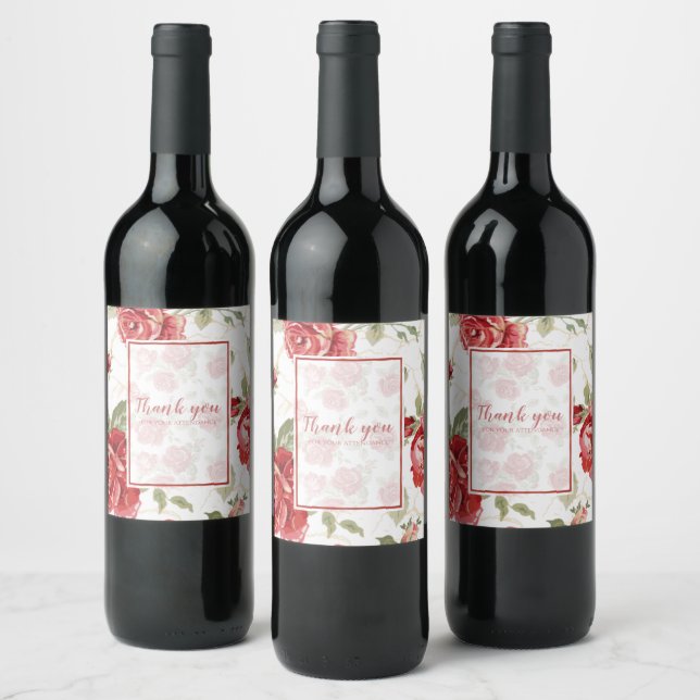 Rote Rose mit weißem Hintergrund Weinetikett (Flaschen)