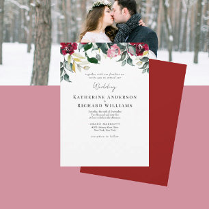 Rote Rose mit Winterhochzeit Einladung