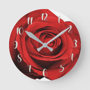 Rote Rose Moderne Rustikale Weiße Glamouröse Elega Runde Wanduhr