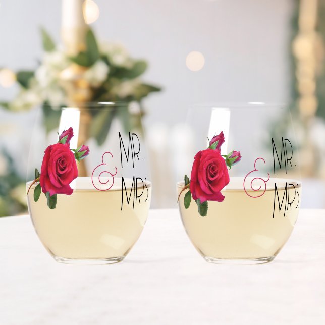 Rote Rose Mr. und Mrs. Wedding Glassware Weinglas Ohne Stiel (Insitu (Hochzeit))