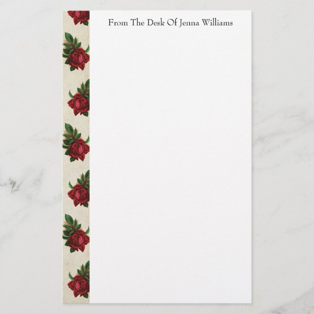 Rote Rose Muster Stationery Briefpapier (Vorderseite)