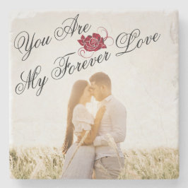 rote Rose "My Forever Love" Elegantes Foto Marmor Steinuntersetzer