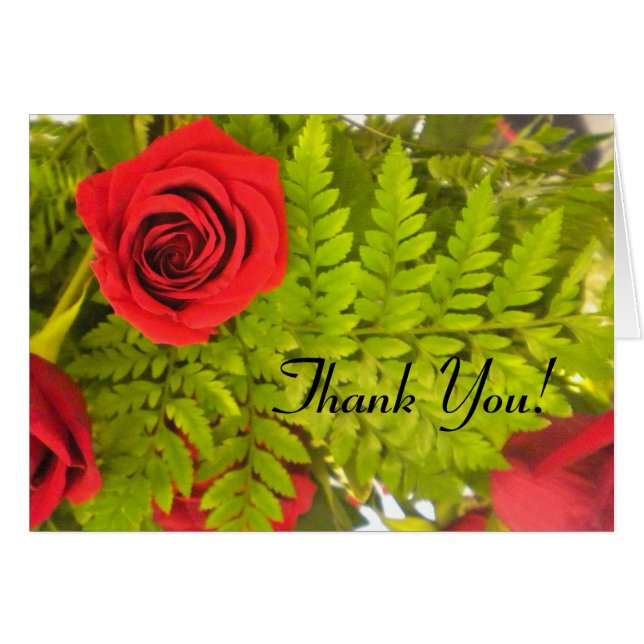Rote Rose N Fern Dankeschön Karten (Vorderseite (Horizontal))