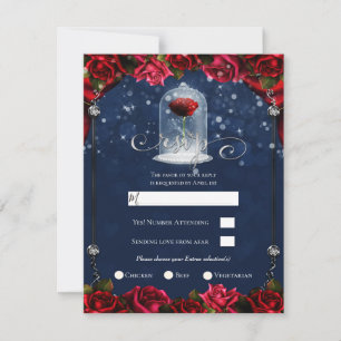 Rote Rose Navy Blau Weiß Gold Silber Party RSVP Einladung
