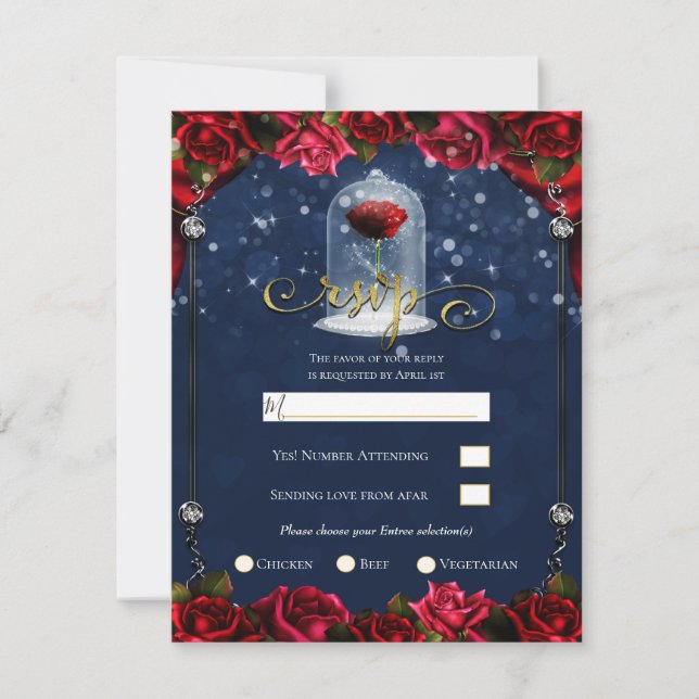 Rote Rose Navy Blue Princess Sparkle Party UAWG Einladung (Vorderseite)